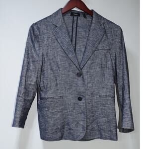 Theory Blue Linen Blend Tailored Blazer Jacket Two Button Size 8